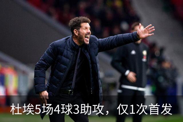 杜埃5场4球3助攻，仅1次首发